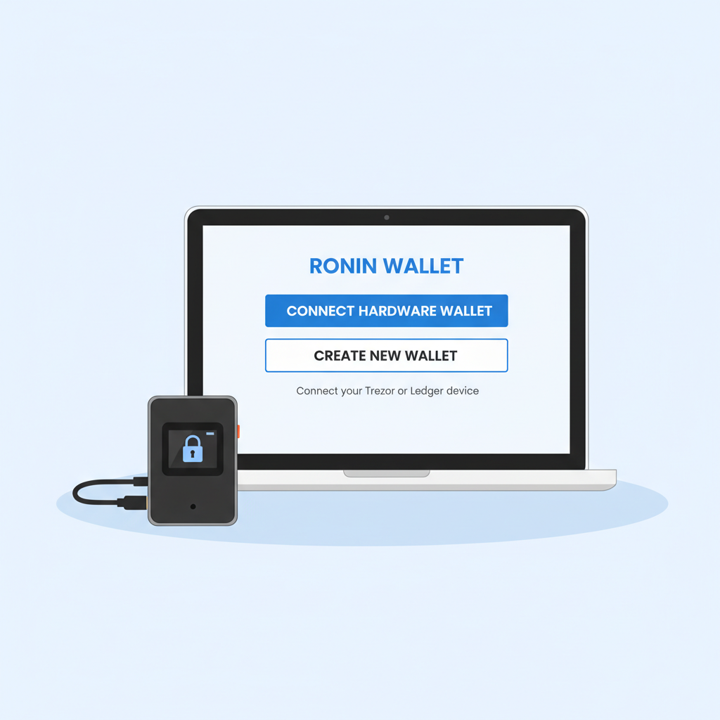 Trezor hardware wallet connected to computer with Ronin Wallet connection screen