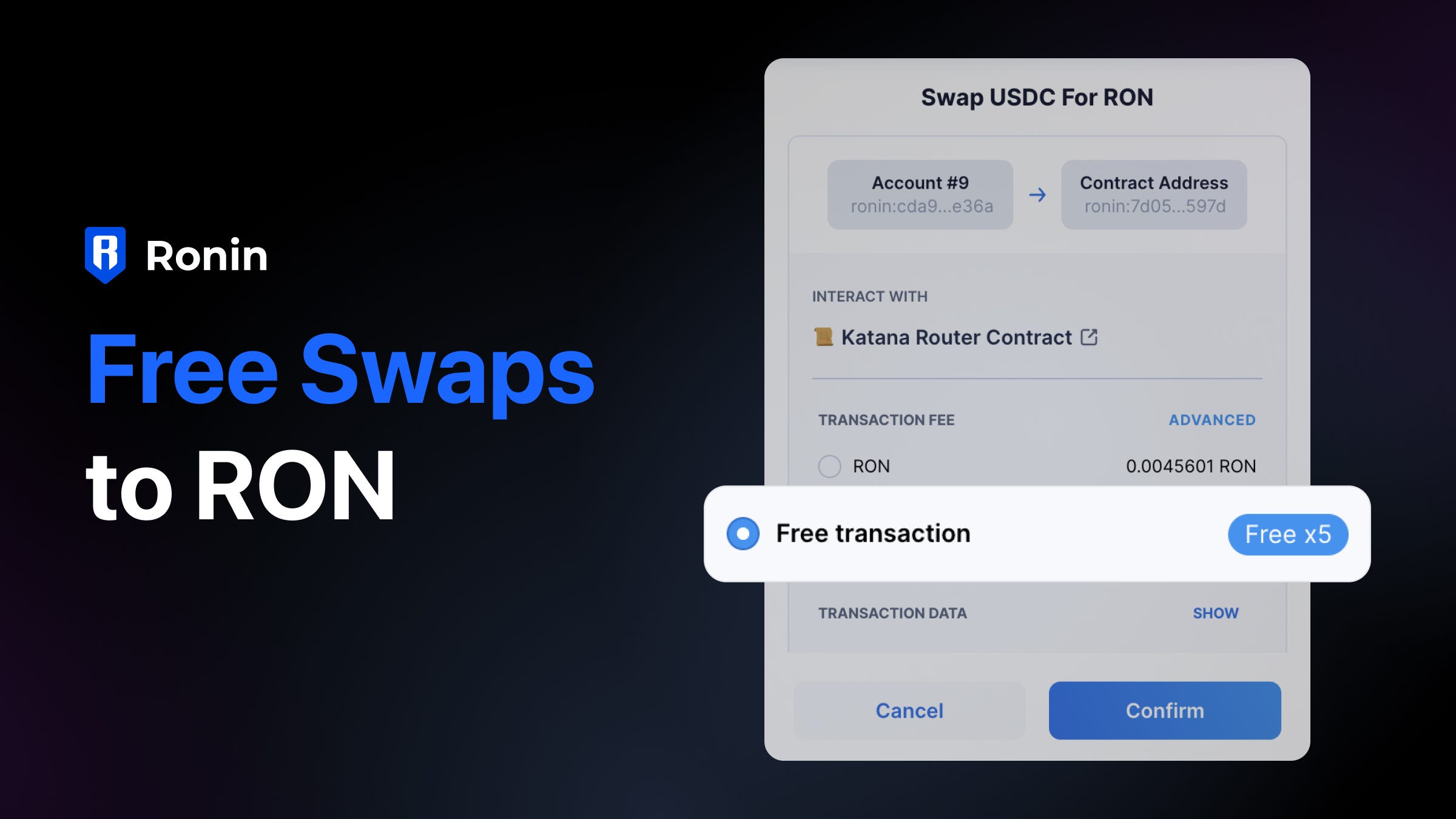 Ronin RON token transaction fee
