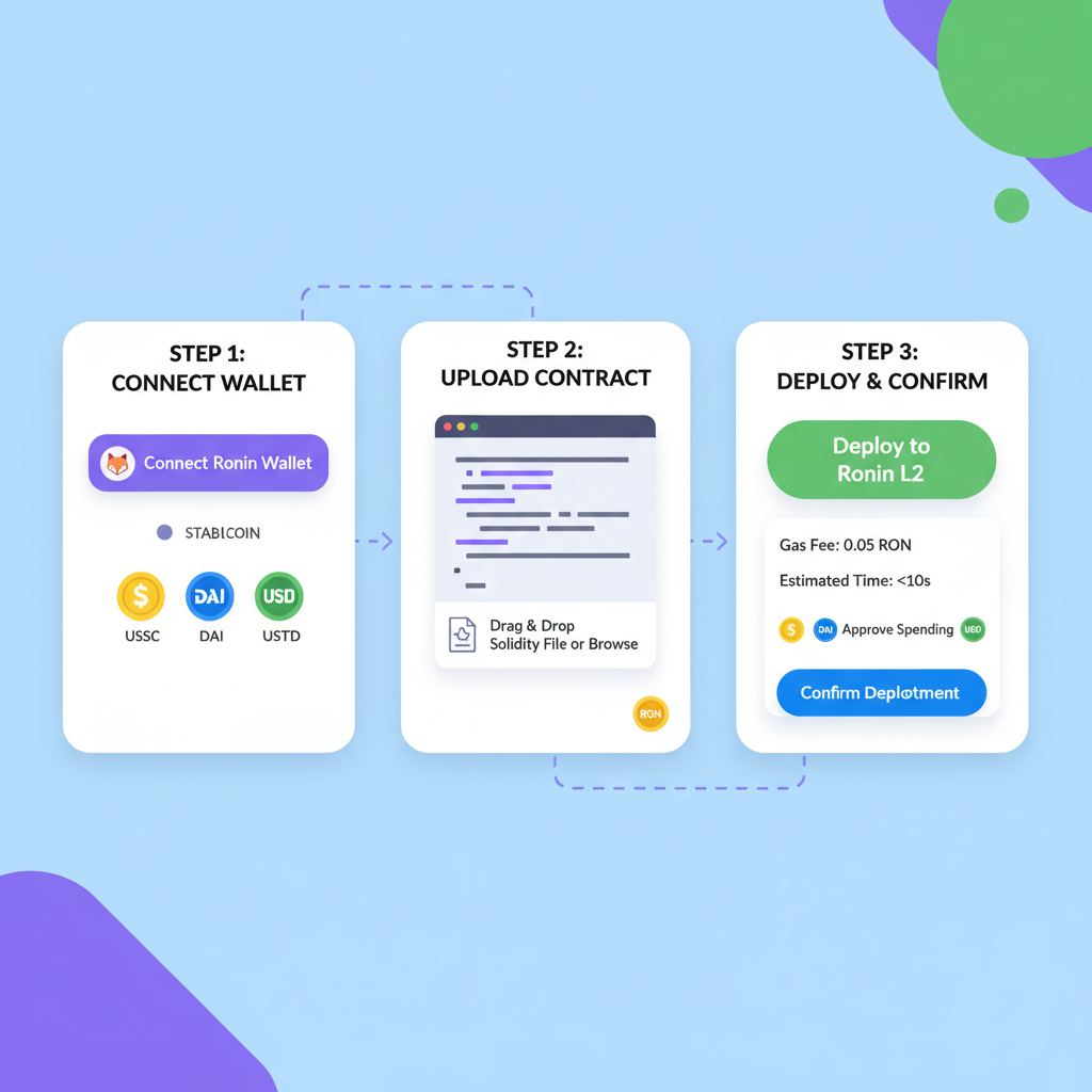 Smart contract deployment UI on Ronin L2 with stablecoin icons